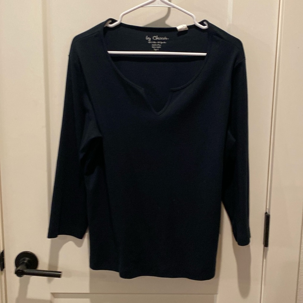 Chico’s Ladies Cotton Blend Blouse. 3/4 Sleeves.  Black.‎  Chico’s Size 2